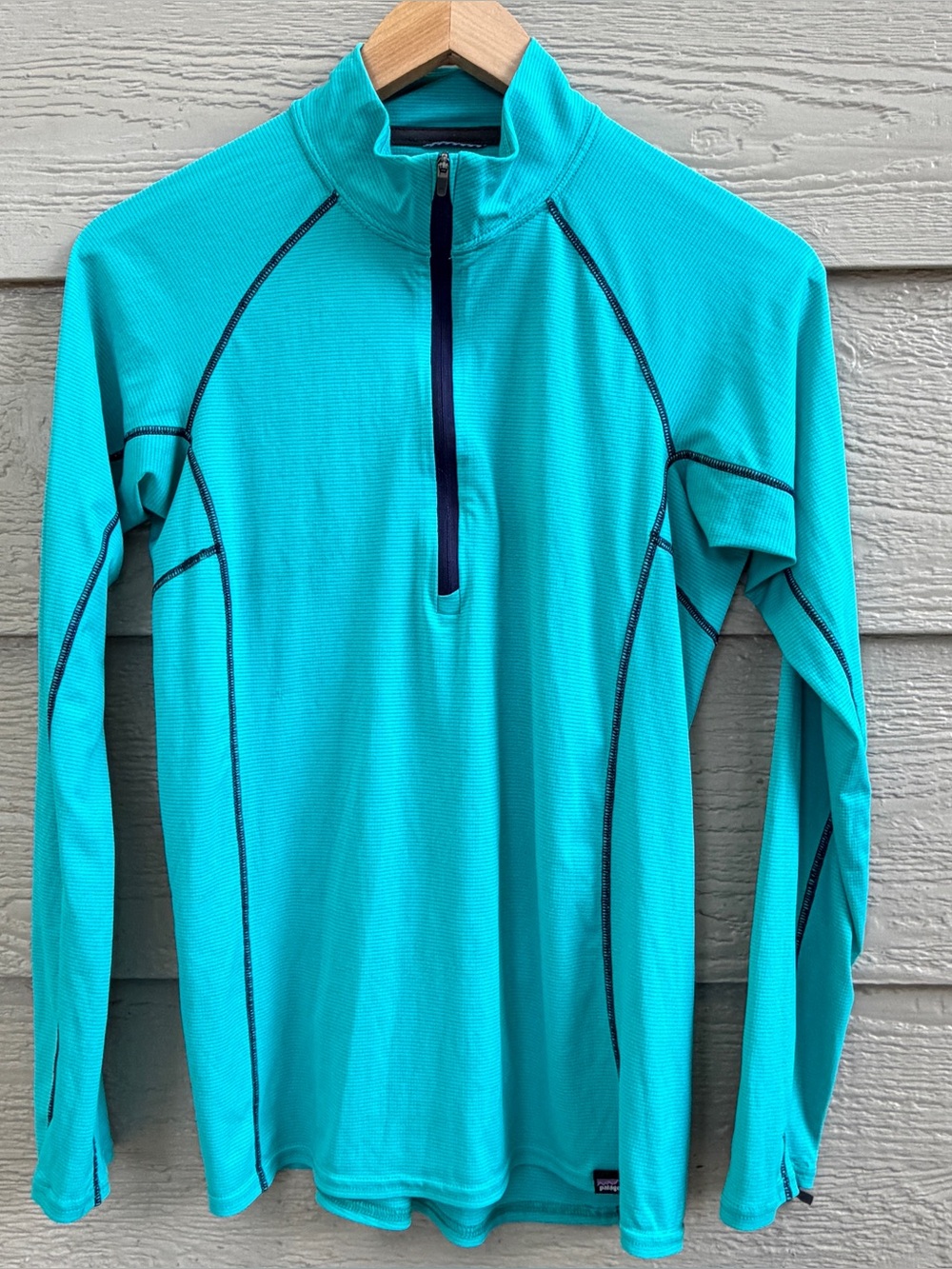 Patagonia Capilene Women M Lightweight Base Layer Teal Green Zip Up Top Ski Hike